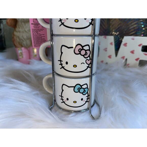 Set of Four Sanrio Hello Kitty 3oz Stacking Espresso Mugs in a Stacked Tower - Picture 6 of 8